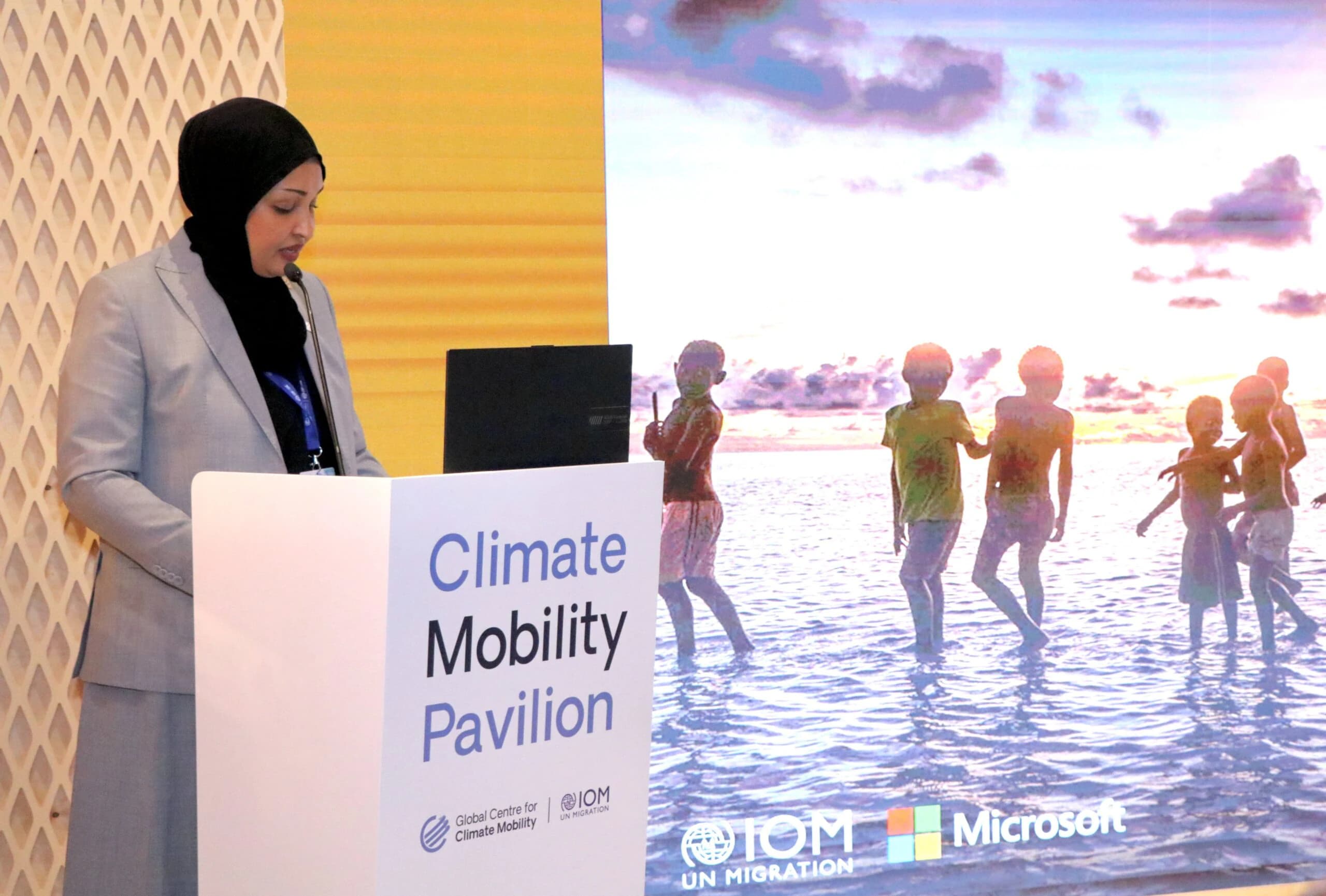 Minister Khadija Makhzumi’s Keynote at COP28: AI in Climate Crisis Response with UN Migration (IOM) and Microsoft